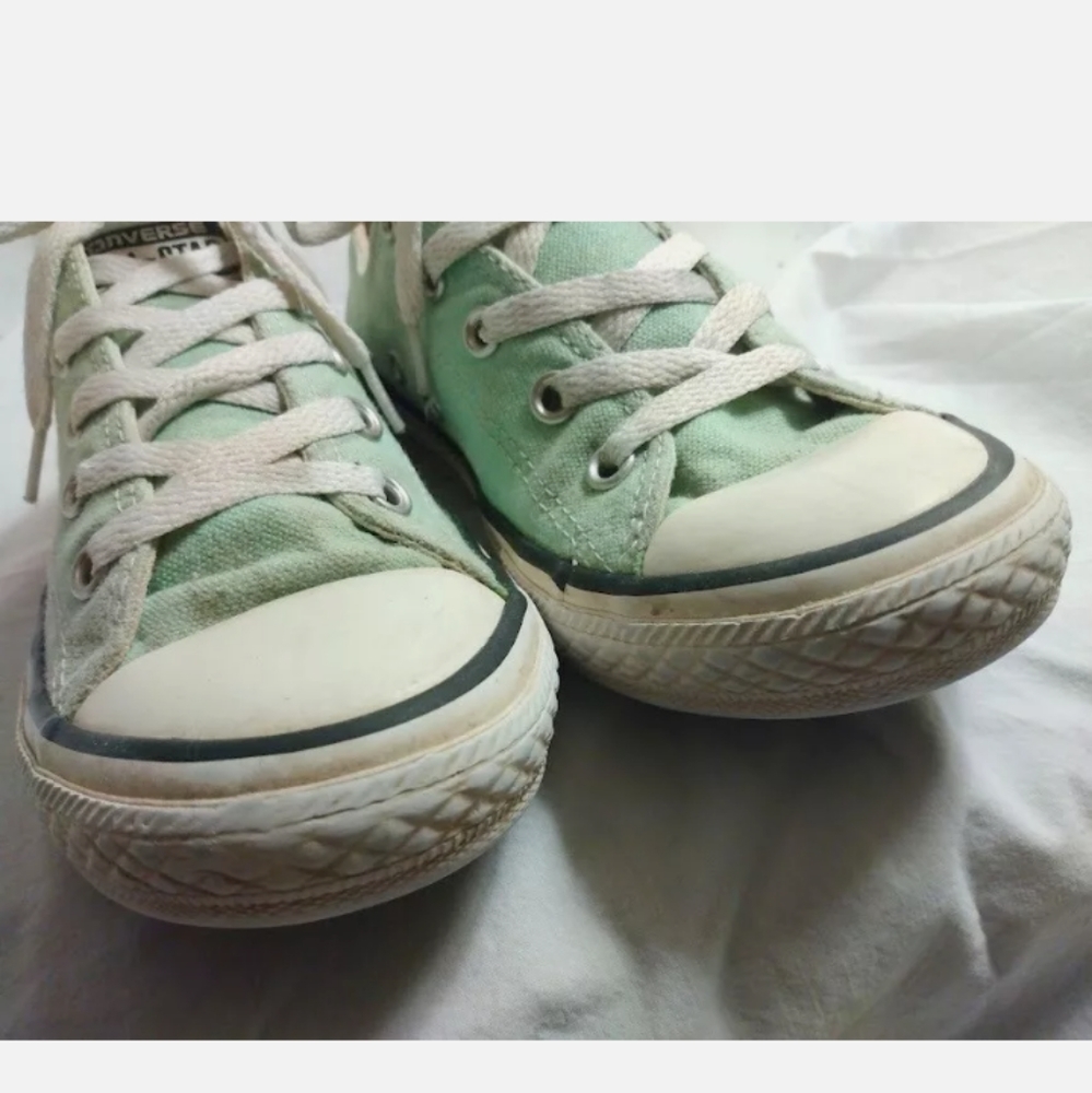 Converse All Star Low Top Pastel Green Sneakers Shoes 2 Kids Skate Streetwear - Picture 3 of 8